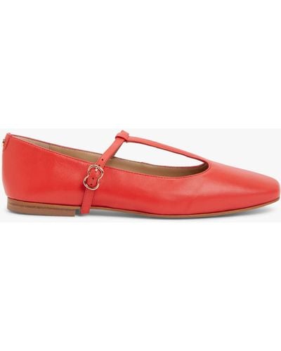 John Lewis Harrietta Leather T-bar Mary Jane Square Toe Ballerina Court Shoes - Red