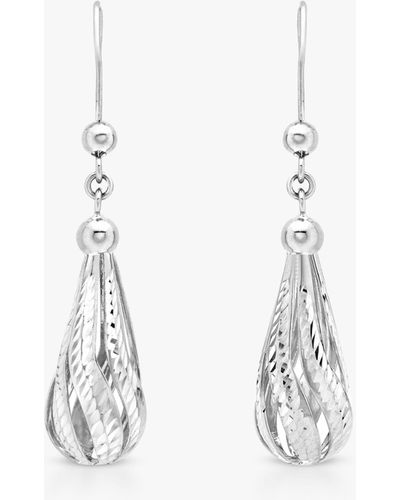 Ib&b 9ct White Gold Diamond-cut Teardrop Drop Earrings