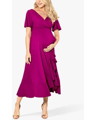 TIFFANY ROSE Plain Waterfall Midi Maternity Dress - Pink