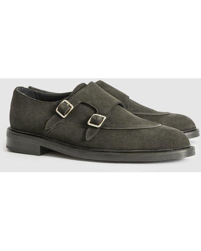 Reiss Jake - Suede Monk Strap Shoes - Green