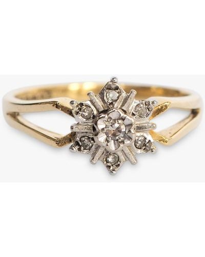 L & T Heirlooms Second Hand 18ct Yellow Gold Floral Diamond Ring - Metallic