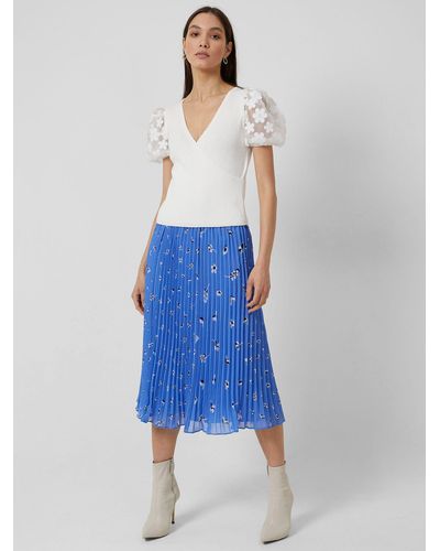 French Connection Bhelle Crepe Pleat Skirt - Blue