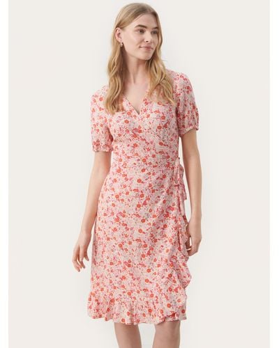 Part Two Claire Short Sleeve Knee Length Wrap Dress - Pink