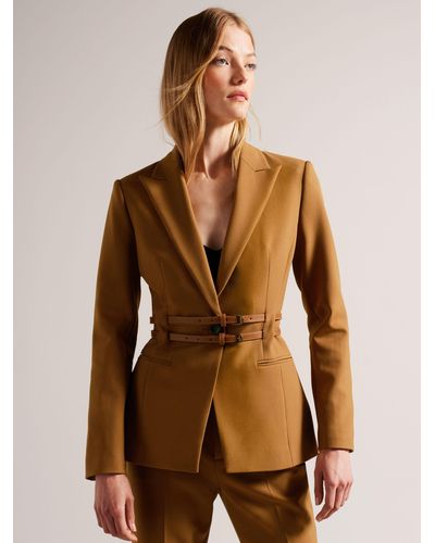 Ted Baker Hallei Single Breasted Leather Belt Suit Jacket - Brown