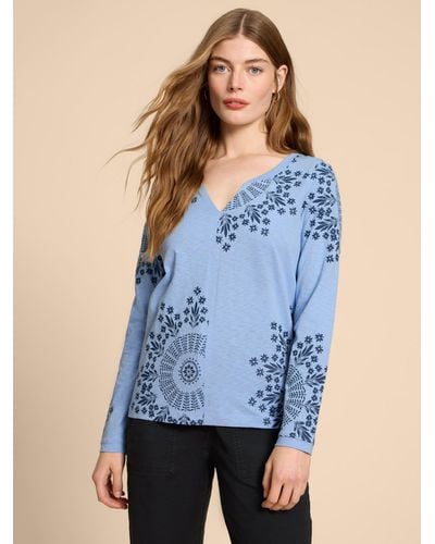 White Stuff Nelly Long Sleeve Floral Print T-shirt - Blue