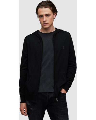 AllSaints Mode Merino Wool Zip Up Hoodie - Black