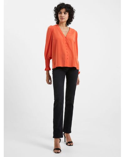 French Connection V Neck Crepe Blouse - Red