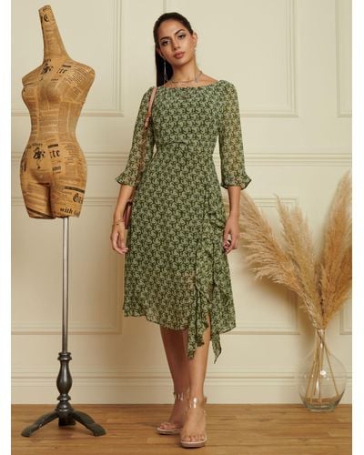 Jolie Moi Floral Print Chiffon Midi Dress - Green