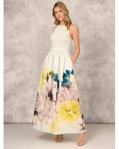 Adrianna Papell Floral Print Twill Maxi Dress - Natural