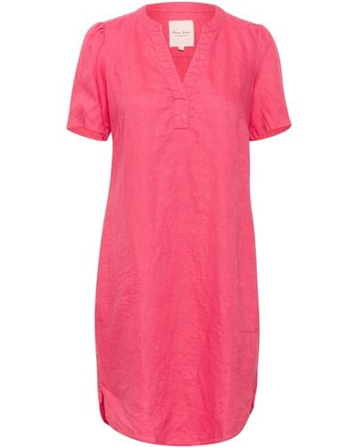 Part Two Aminase Linen Short Sleeve Pocket Dress - Pink
