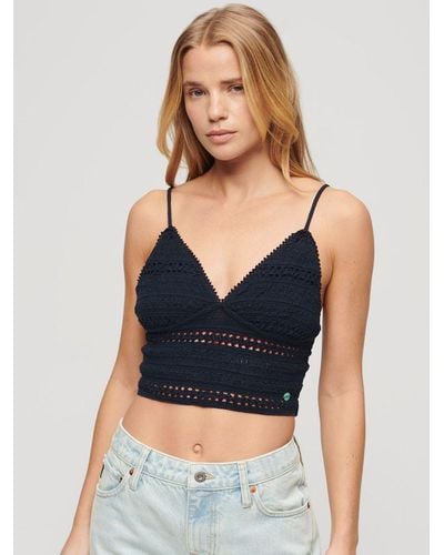 Superdry Jersey Lace Cropped Cami Top - Blue