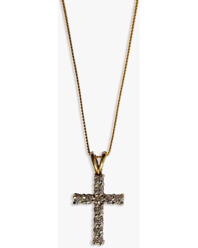 L & T Heirlooms Second Hand 9ct Gold Cubic Zirconia Cross Pendant Necklace - Metallic
