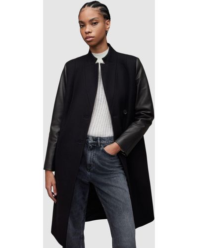 AllSaints Sidney Leather And Wool Coat - Blue