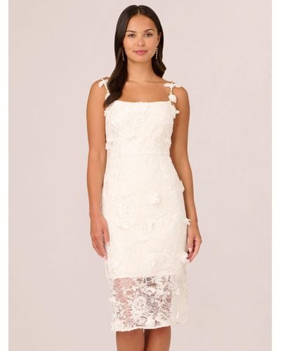 Adrianna Papell Embroidered Sheath Lace Dress - Natural