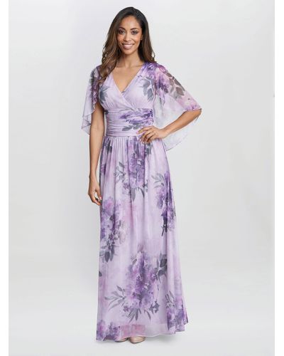 Gina Bacconi Caroline Overlay Sleeves Maxi Dress - Purple
