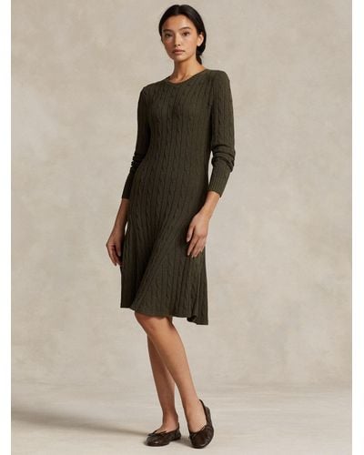 Ralph Lauren Polo Cable Knit Flared Jumper Dress - Natural