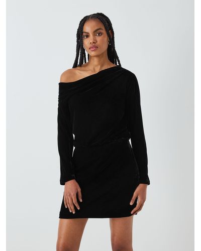 Theory Asymmetric Off Shoulder Velvet Mini Dress - Black