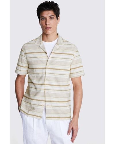 Moss Woven Stripe Cuban Collar Shirt - White