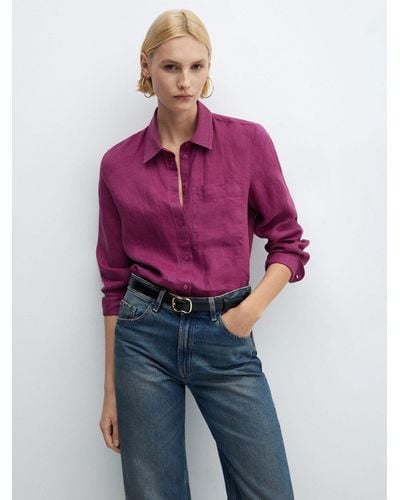 Mango Linen Pocket Shirt - Purple