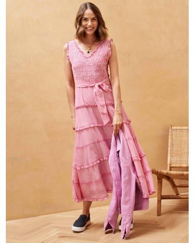 Brora Cotton Stripe Tiered Midi Sundress - Pink