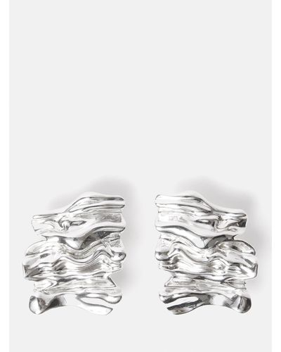 Jigsaw Crumpled Texture Drop Earrings - White