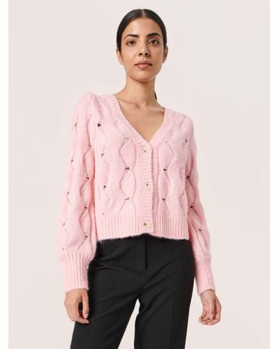 Soaked In Luxury Gunn Cable Knit V-neck Cardigan - Pink
