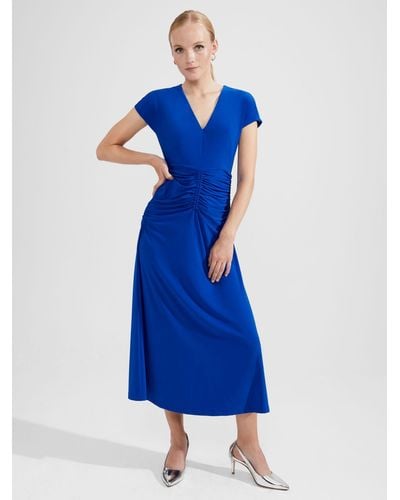 Hobbs Daniella Ruched Waist Midi Dress - Blue