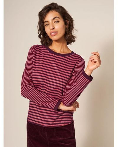 White Stuff Cassie Sparkle Stripe Long Sleeve Top - Red