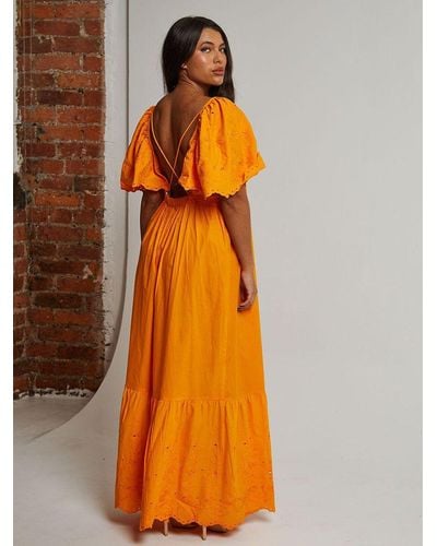 Chi Chi London Broderie Maxi Dress - Orange