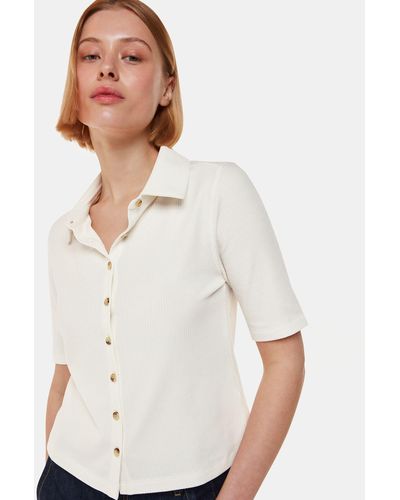 Whistles Grace Ribbed Short Sleeve Shirt - White