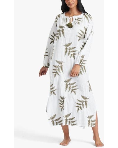 South Beach Leaf Embroidery Beach Maxi Dress - White
