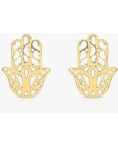 Ib&b 9ct Gold Filigree Hamsa Hand Stud Earrings - Metallic