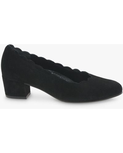 Gabor Wide Fit Gigi Scallop Edge Suede Block Heeled Court Shoes - Black