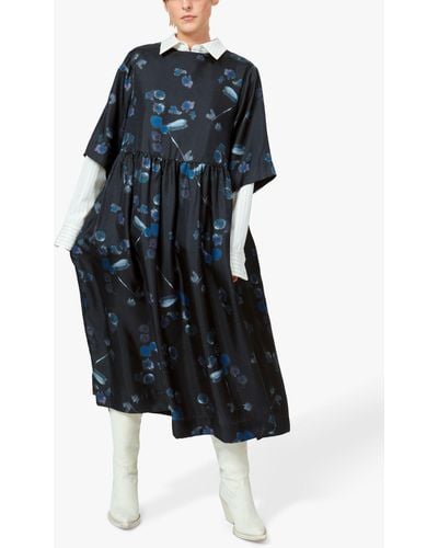 Nué Notes Demetri Floral Print Oversized Silk Dress - Blue