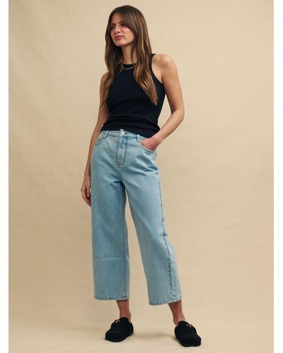 Nobody's Child Cropped Wide Leg Jeans - Blue