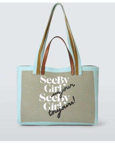 See By Chloé See By Logo Tote Bag - Blue