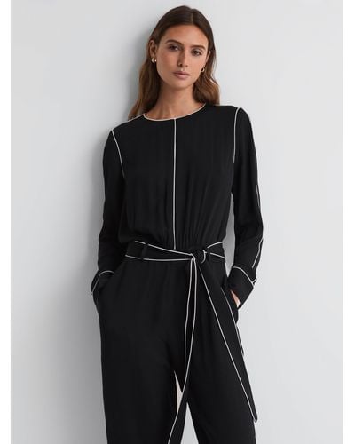 Reiss Esther Piping Detail Jumpsuit - Black