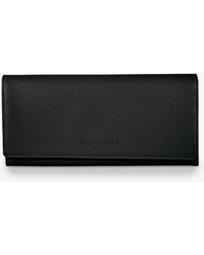 Longchamp Le Foulonné Continental Leather Wallet - Black