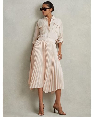Reiss Azalea - Blush Pleated Asymmetric Midi Skirt - Natural