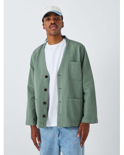 La Paz Cotton V-neck Worker Jacket - Green