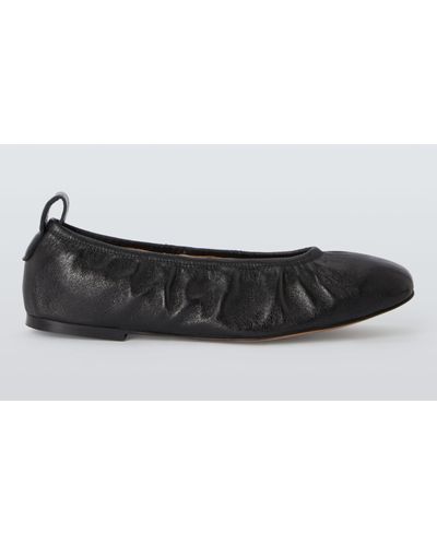 John Lewis Harlequinn Leather Soft Ruched V-cut Sachetto Ballerina Court Shoes - Black