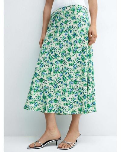Mango Bombay Satin Floral Midi Skirt - Green