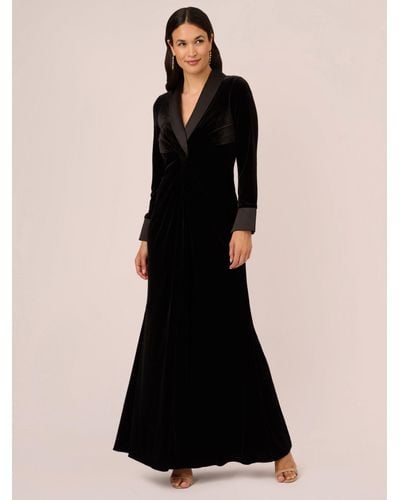 Adrianna Papell Velvet Tuxedo Maxi Dress - Black
