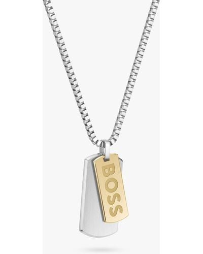 BOSS Devon Double Tag Pendant Necklace - Metallic