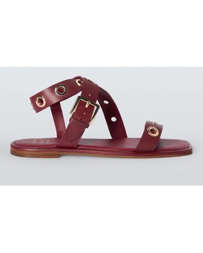 John Lewis Luxe Leather Eyelet Strappy Sandals - Red