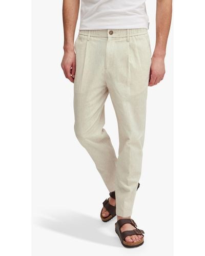 Casual Friday Marc Relaxed Fit Pleated Linen Trousers - Natural