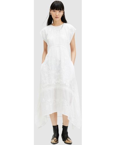 AllSaints Gianna Embroidered Midi Dress - White