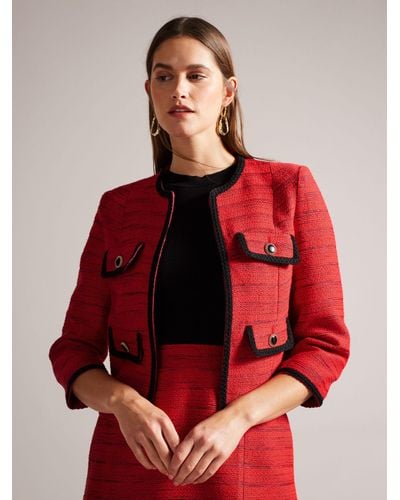 Ted Baker Olivan Open Front Boucle Jacket - Red