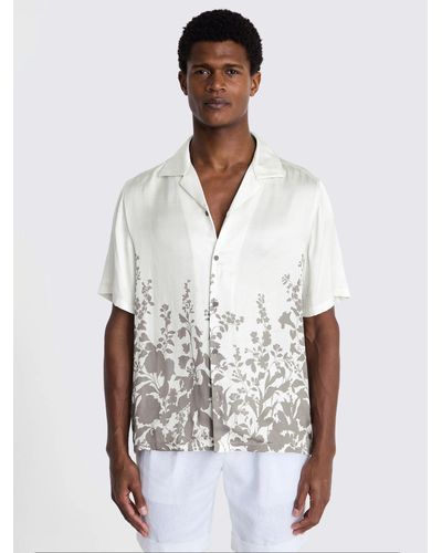 Moss Floral Print Cuban Collar Shirt - White
