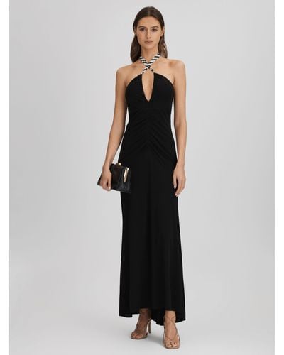 Reiss Iris Tie-neck Slim-fit Jersey Maxi Dress - Black